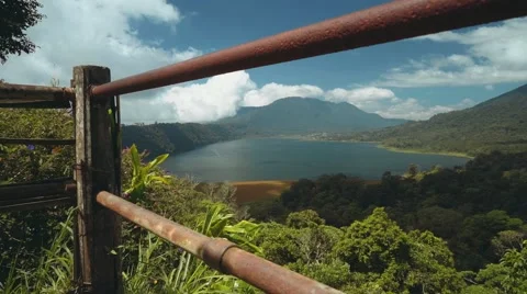 Lake and mountain view from a view point, Buyan Lake from behind a fence Video stock 68064413
