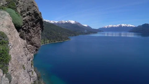 Lake and mountains from a high viewpoint Stock Footage 73214929