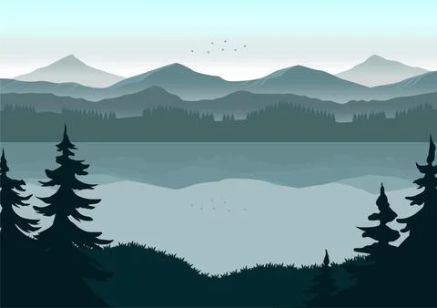 Lake and mountains vector Stock Illustration