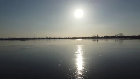 The lake and sun on the sky Stock Footage 256671013