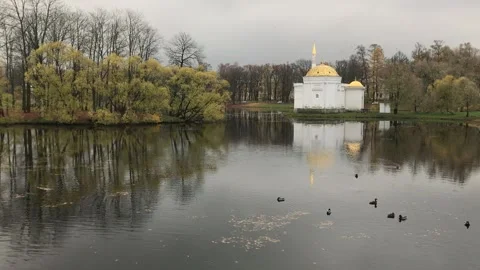 Lake and temple view Catherine Park in Tsarskoe Selo Stock Footage