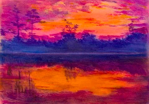 Lake and trees Stock Illustration
