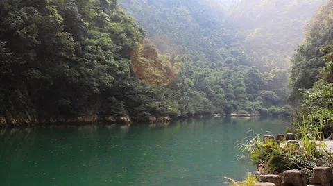 Lake and valley Stock Footage 31585627