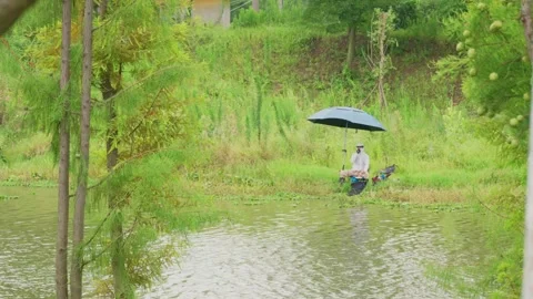 Lake angler seated Stock Footage 347491669