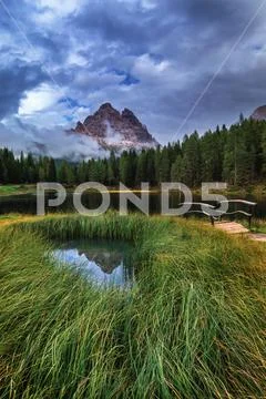 Lake Antorno, Three Peaks of Lavaredo, Lake Antorno and Tre Cime di Lavaredo, Stock Photos
