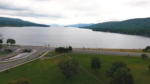 Lake Approach On Cloudy Day Drone 4K Stock Footage 93861983