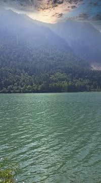A lake in austria at sunset Stock Photos