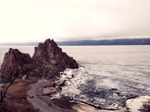 Lake Baikal. Olkhon Island. Shaman rock Stock Photos