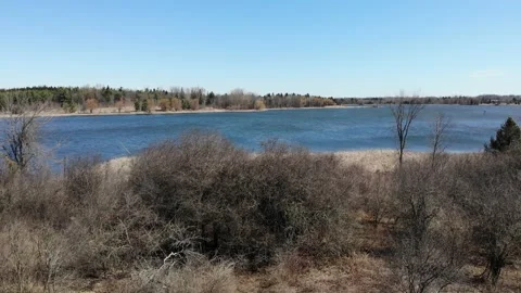 Lake Behind Trees On A Windy Day in Early Spring Video stock 141106966