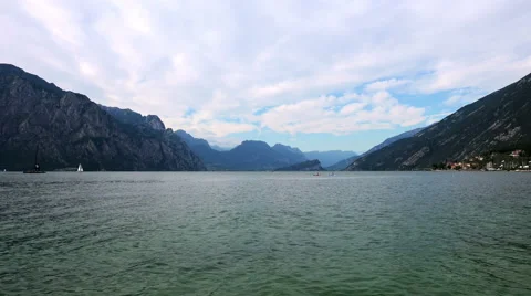 Lake between the Alps Mountais Stock Footage 68420576