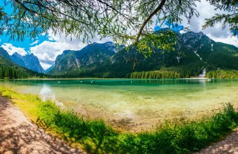 Lake between mountains Stock Photos