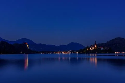 Lake Bled after sunset Stock Photos