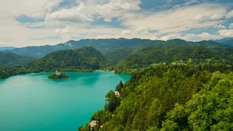 Lake Bled and Mountains Stock Footage 118520103