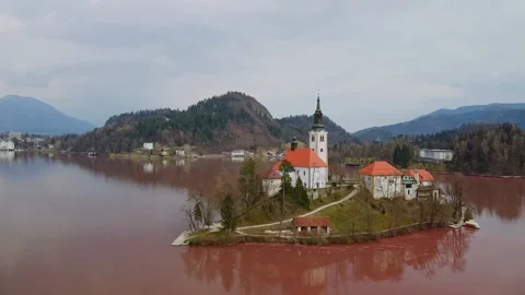 Lake Bled and view around Pilgrimage Church of the Assumption of Maria Stock Footage 149352103