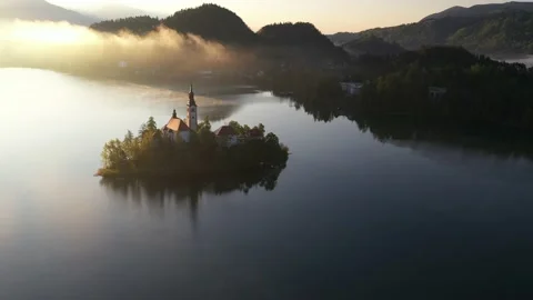 Lake Bled on a beautiful spring morning Stock Footage 194452996