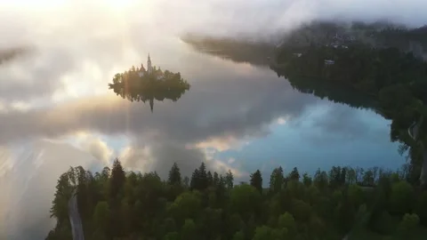 Lake Bled on a beautiful spring morning Stock Footage 194453091