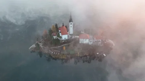 Lake Bled on a beautiful spring morning Stock Footage 194467604