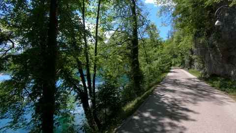 Lake Bled empty promenade asphalt road, Slovenia Stock Footage 129698586