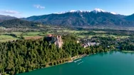 Lake Bled, Slovenia - April, 2023: Aerial Drone Footage. Landscape Near Lake Stock Footage