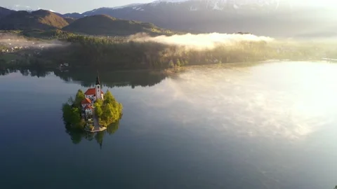 Lake Bled on a spring morning Stock Footage 194451353