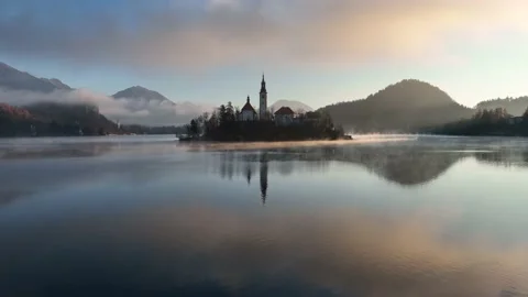 Lake Bled on a spring morning Stock Footage 194465889