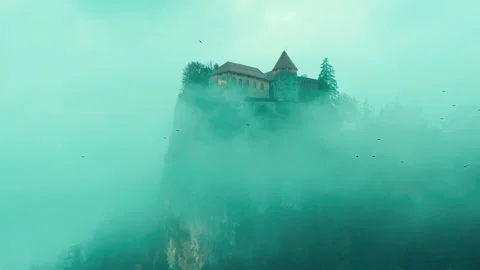 Lake Bled, view on castle in clouds Stock Footage 170653223