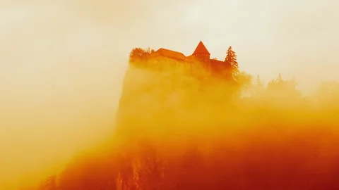 Lake Bled, view on castle in clouds Stock Footage 170654119