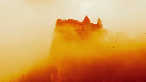 Lake Bled, view on castle in clouds Stock Footage 174410377