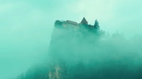 Lake Bled, view on castle in clouds Stock Footage 174427076