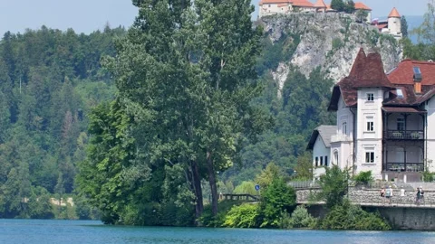 Lake in Bled. View of the Castle. Stock-Footage 138468424