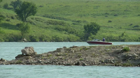 Lake with boat Stock Footage 137606104