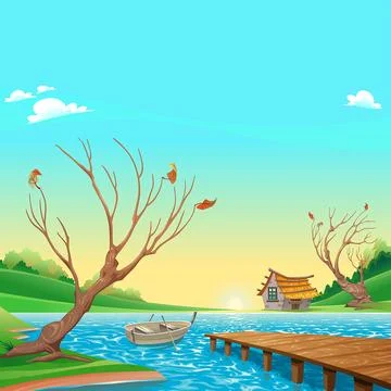 Lake with boat Stock Illustration