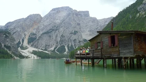 Lake Braies, South Tyrol, Italy Stock Footage