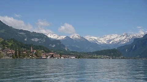 Lake Brienz with a view of Brienz Stock Footage 119576941