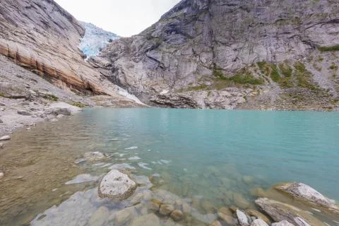 The lake of the Briksdalsbreen Stock Photos