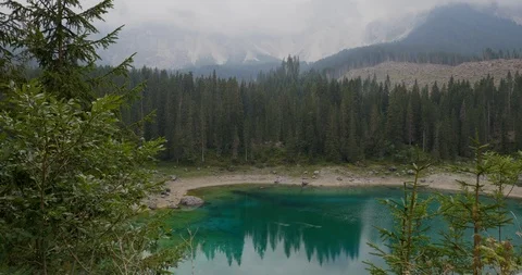 Lake Carezza, Mountain Lake Stock Footage 115126705