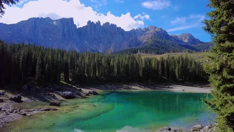 Lake Carezza View Of The Mountain Range Dolomites Italy Stock Footage 170653778