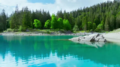 Lake Cauma - Aerial view of stunning Alpine Lake Stock Footage 312683353