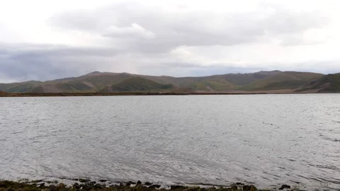 Lake on a cloudy autumn evening, Mongolia. Stock Footage 273513922