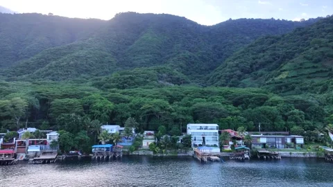 Lake Coatepeque Waterfront 4K Drone Footage Stock Footage 340358136