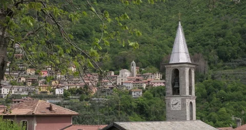 Lake Como, bell tower of the Christian Church in Lenno Chiesa di Santo Stefano Stock Footage 285663501