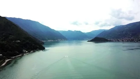 Lake Como, Italy Drone Push Over Boat Stock Footage