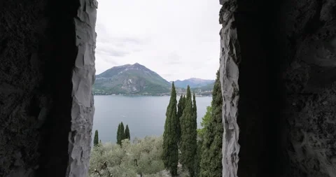 Lake Como, Italy, view from Castello di Vezio or Castle of Vezio. Travel Stock Footage 285922341