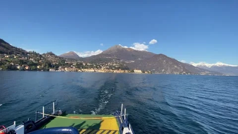 Lake Como Mountain View from Boat on a Sunny Winter Morning Stock Footage 314822906