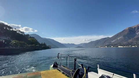 Lake Como Mountain View from Boat on a Sunny Winter Morning Stock Footage 314822934