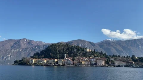 Lake Como Mountain View from Boat on a Sunny Winter Morning Stock Footage 314822942