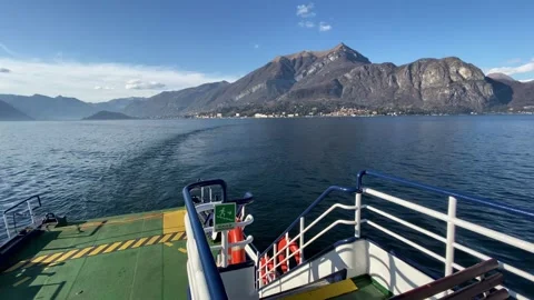 Lake Como Mountain View from Boat on a Sunny Winter Morning Stock Footage 314822945