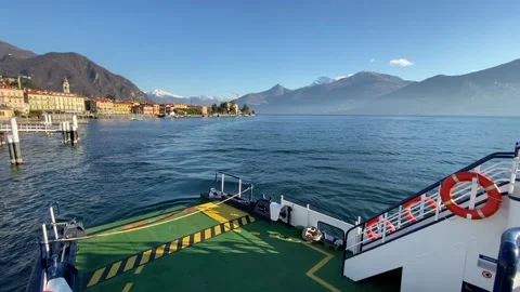 Lake Como Mountain View from Boat on a Sunny Winter Morning Stock Footage 314822946