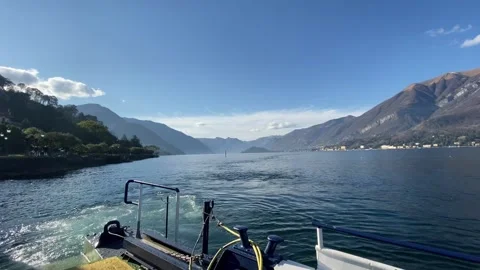 Lake Como Mountain View from Boat on a Sunny Winter Morning Stock Footage 314822970