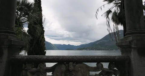 Lake Como panorama on a cloudy day, view from Villa Monastero, Varenna, Italy Stock Footage 285662321
